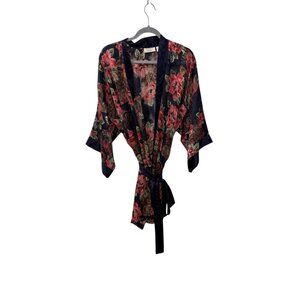 Vintage Gold Tag Victorias Secret Floral Paisley Robe With Waist Tie Navy/Red OS